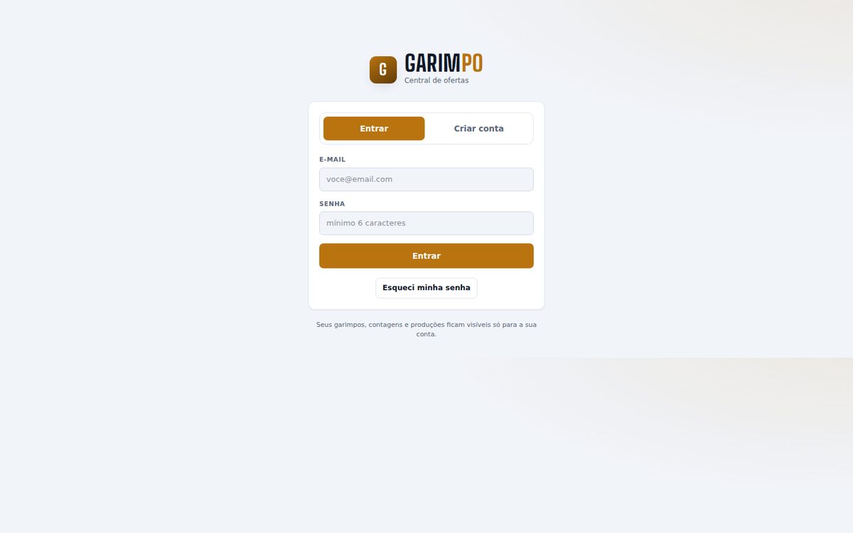 Garimpo funcionando, print do app no ar