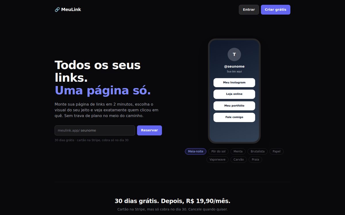 MeuLink funcionando, print do app no ar