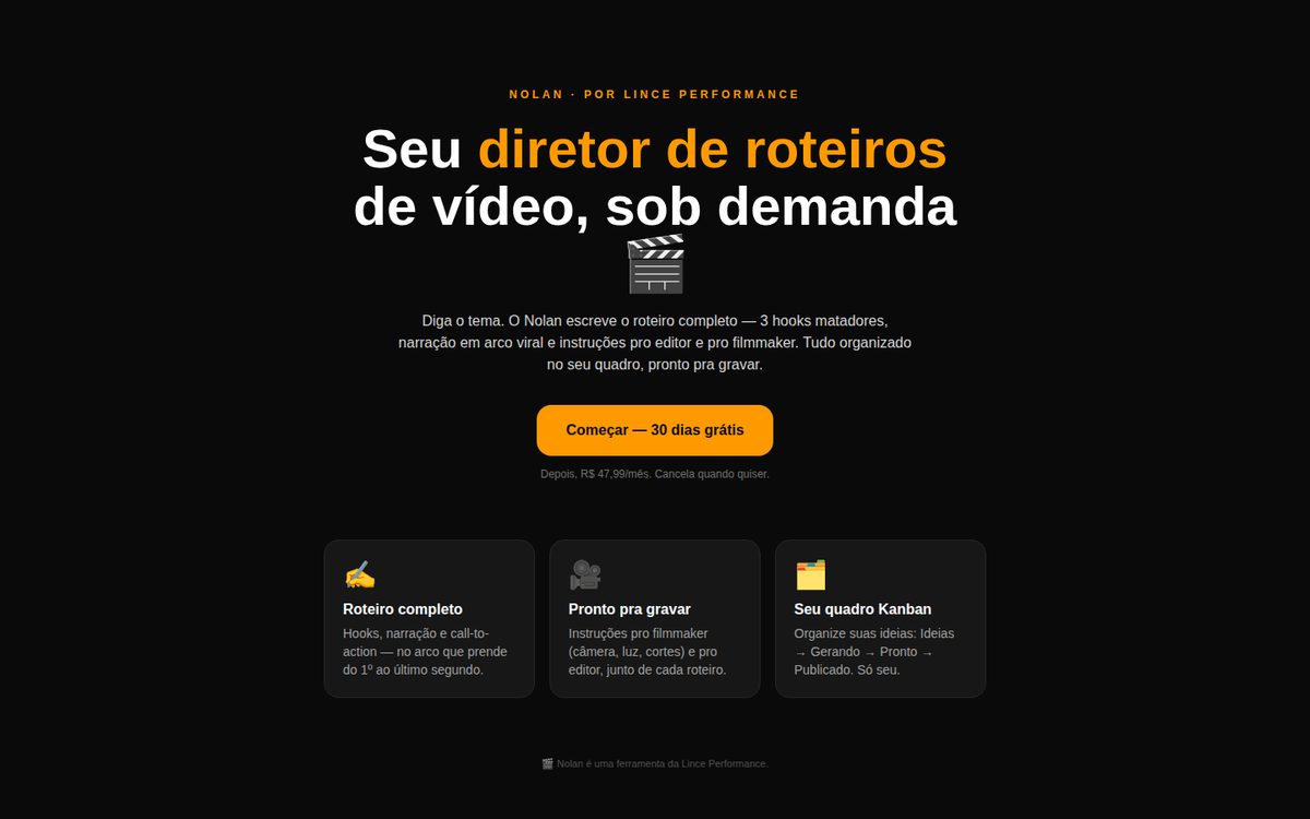 Nolan funcionando, print do app no ar
