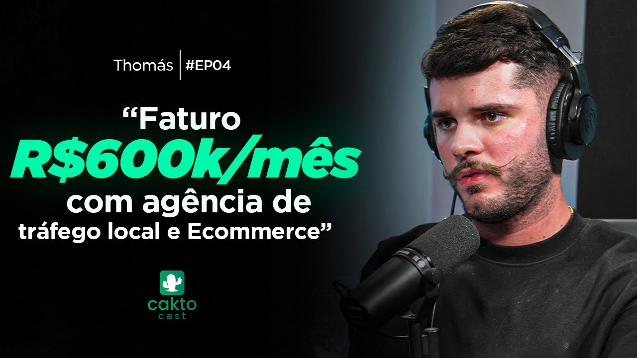 Thumbnail do episódio do Caktocast com Thomas Macedo no YouTube